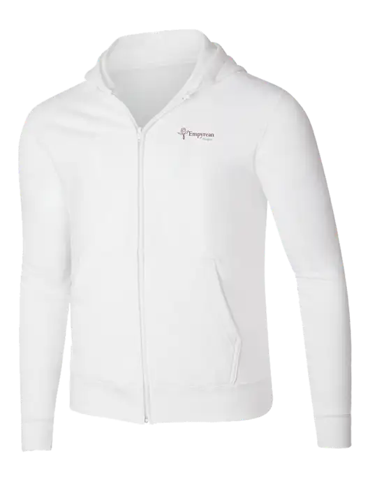 White 8.5 oz Ring Spun Zip Hooded Sweatshirt w/Empyrean Hospice Logo