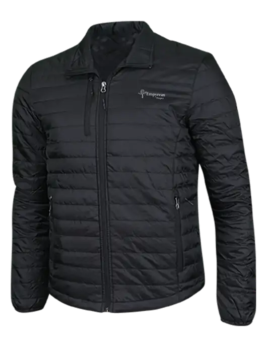 Deep Black Puffy Packable Jacket w/Empyrean Hospice Logo