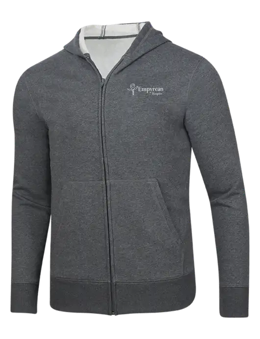 Full-Zip Dark Grey Heather Heavyweight Hooded Sweatshirt w/Empyrean Hospice Logo