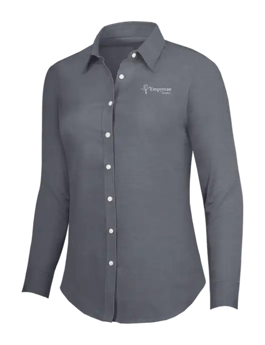 Dark Grey Womens SuperPro Oxford Shirt w/Empyrean Hospice Logo