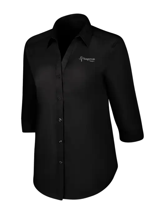 Womens Black 3/4 Sleeve Carefree Poplin Shirt w/Empyrean Hospice Logo