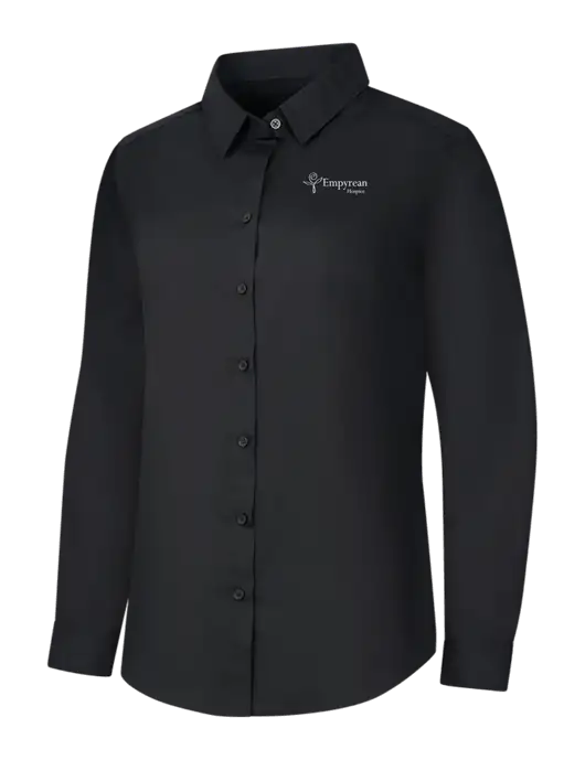 Womens Black Long Sleeve Carefree Poplin Shirt w/Empyrean Hospice Logo