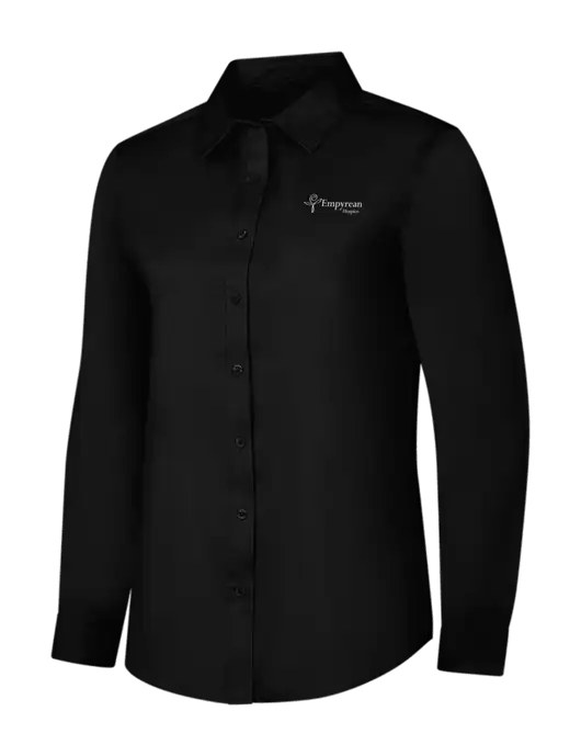 Womens Black Long Sleeve Superpro React Twill Shirt w/Empyrean Hospice Logo