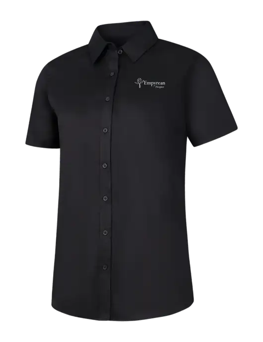 Womens Black Short Sleeve Superpro React Twill Shirt w/Empyrean Hospice Logo