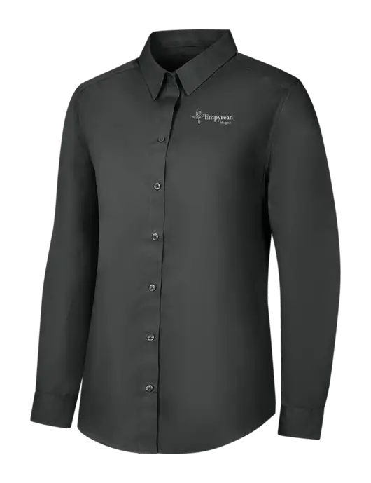 Womens Dark Grey Long Sleeve Carefree Poplin Shirt w/Empyrean Hospice Logo