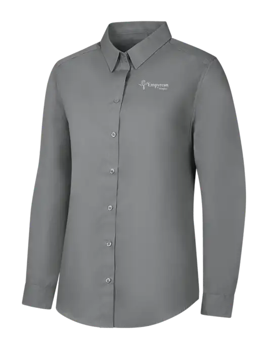 Womens Medium Grey Long Sleeve Carefree Poplin Shirt w/Empyrean Hospice Logo