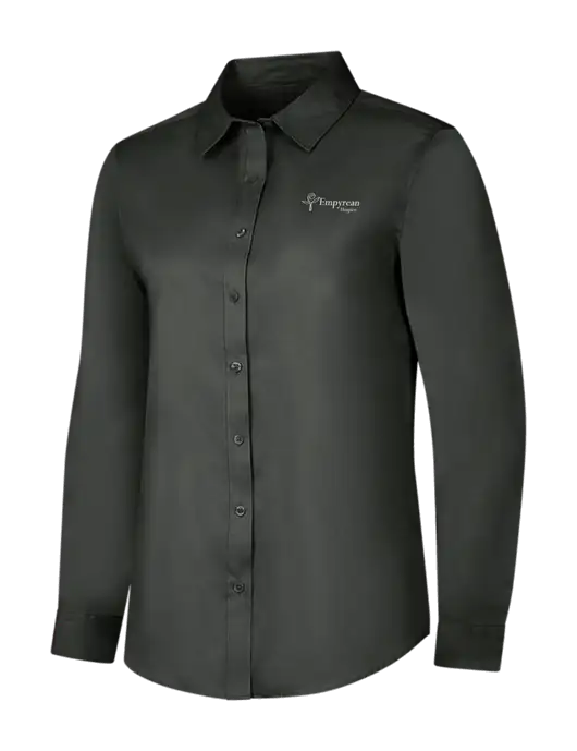Dark Grey Womens Long Sleeve Superpro React Twill Shirt w/Empyrean Hospice Logo