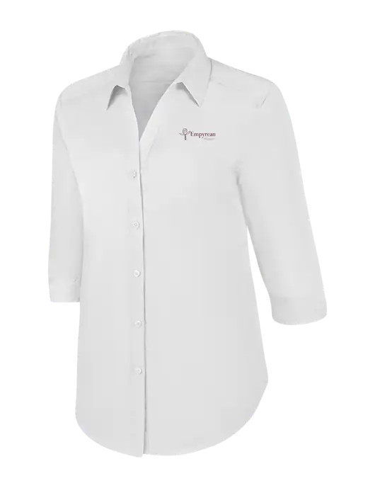 Womens White 3/4 Sleeve Carefree Poplin Shirt w/Empyrean Hospice Logo
