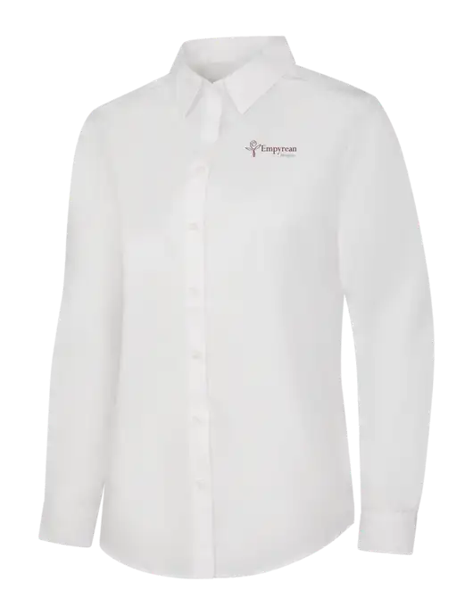 Womens White Long Sleeve Carefree Poplin Shirt w/Empyrean Hospice Logo