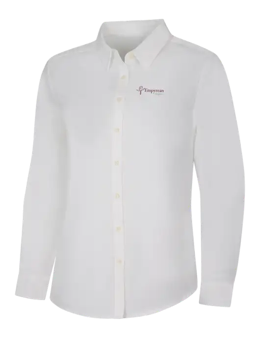 Womens White Long Sleeve Superpro React Twill Shirt w/Empyrean Hospice Logo