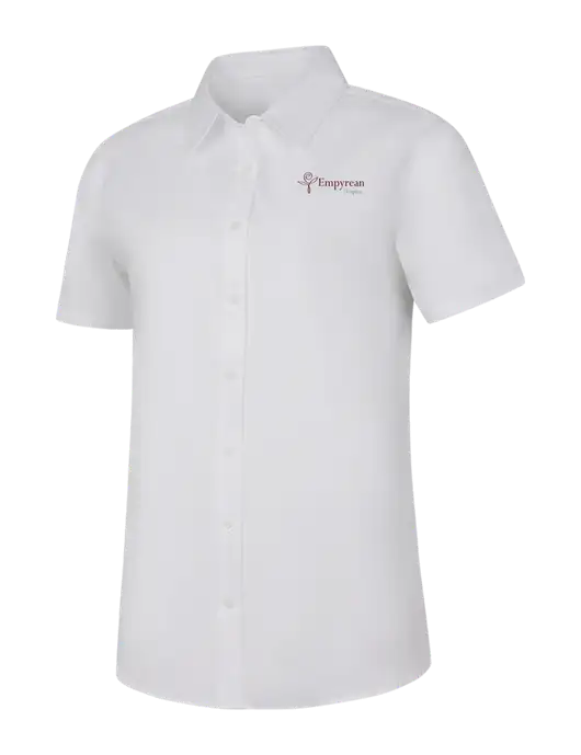 Womens White Short Sleeve Superpro React Twill Shirt w/Empyrean Hospice Logo