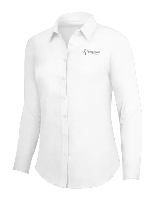 White Womens SuperPro Oxford Shirt w/Empyrean Hospice Logo