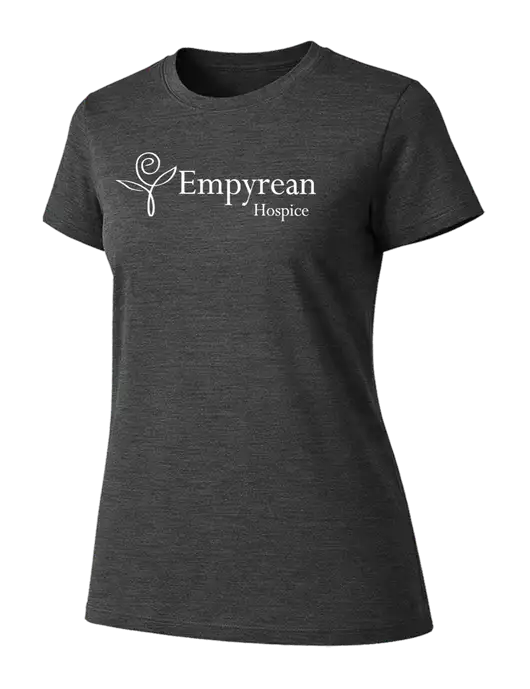 Womens Ring Spun Dark Heather Grey 4.5 oz T-Shirt w/Empyrean Hospice Logo