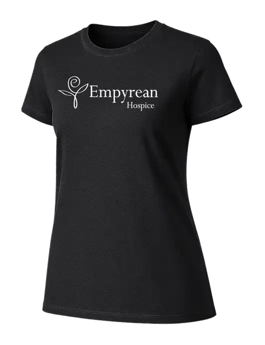 Womens Ring Spun Jet Black 4.5 oz T-Shirt w/Empyrean Hospice Logo
