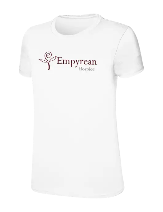 Womens Ring Spun White 4.5 oz T-Shirt w/Empyrean Hospice Logo