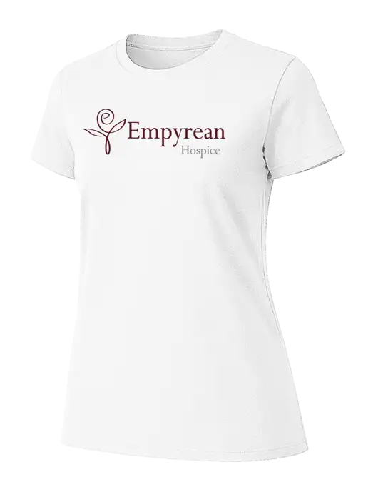 Womens Ring Spun White 4.5 oz T-Shirt w/Empyrean Hospice Logo