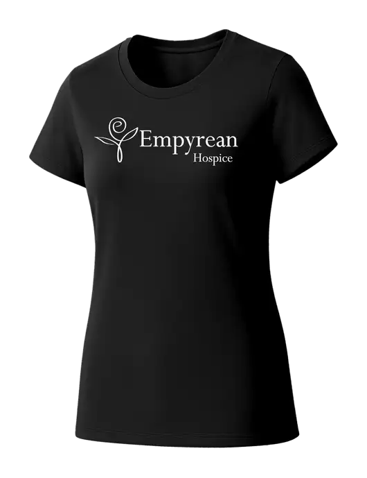 Womens Seriously Soft Black T-Shirt w/Empyrean Hospice Logo
