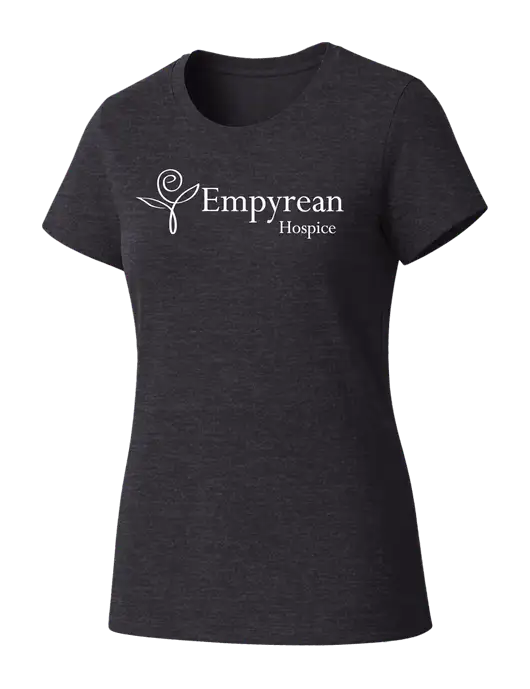 Womens Seriously Soft Heathered Charcoal T-Shirt w/Empyrean Hospice Logo