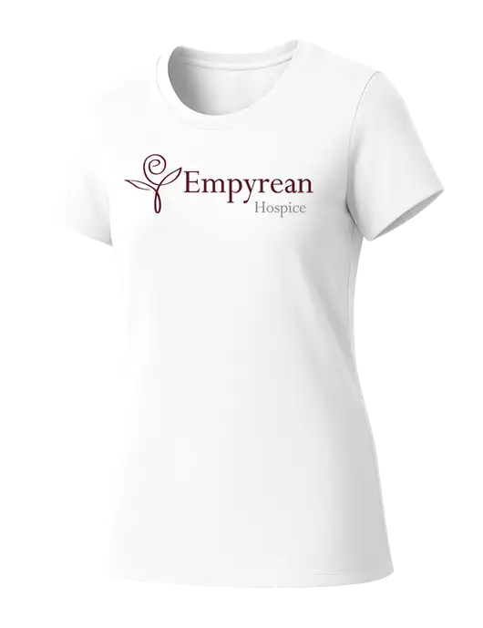 Womens Seriously Soft White T-Shirt w/Empyrean Hospice Logo