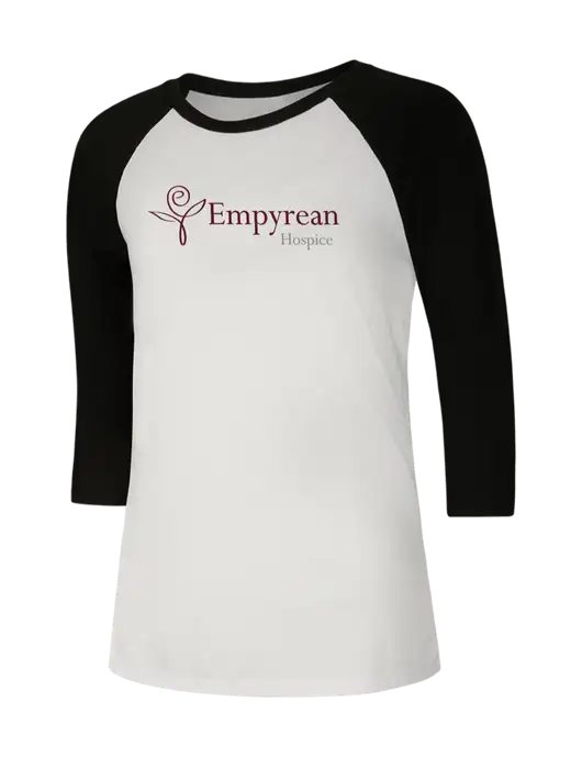 Womens Simply Soft 3/4 Sleeve Black/White Ring Spun Cotton T-Shirt w/Empyrean Hospice Logo