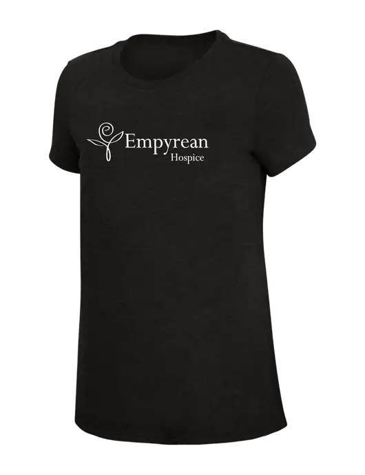 Womens Simply Soft Black 4.5oz Poly/Combed Ring Spun Cotton T-Shirt w/Empyrean Hospice Logo