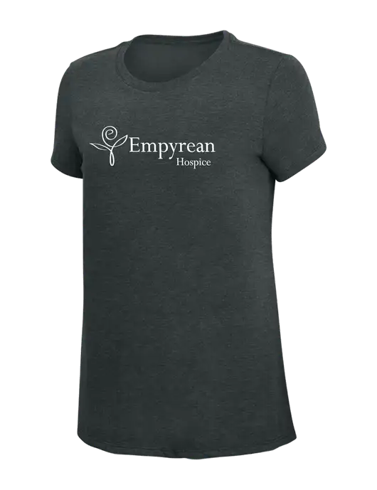 Womens Simply Soft Black Frost 4.5oz Poly/Combed Ring Spun Cotton T-Shirt w/Empyrean Hospice Logo