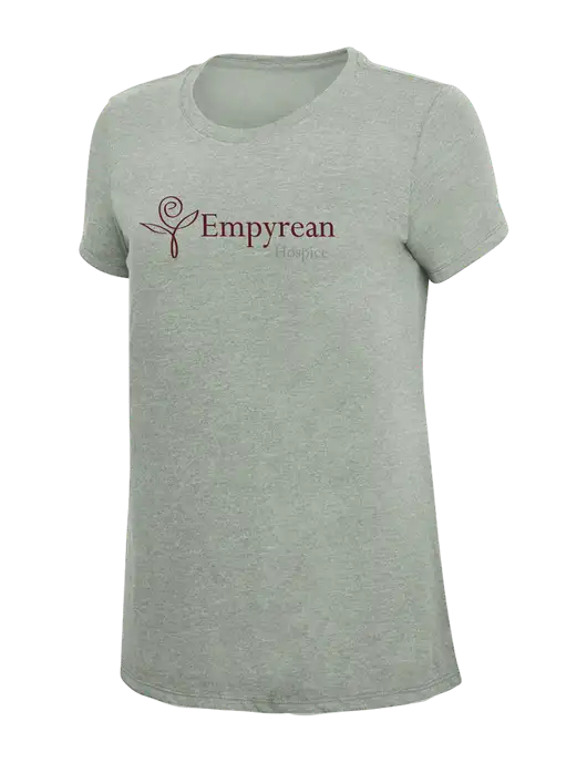 Womens Simply Soft Heathered Light Grey 4.5oz Poly/Combed Ring Spun Cotton T-Shirt w/Empyrean Hospice Logo