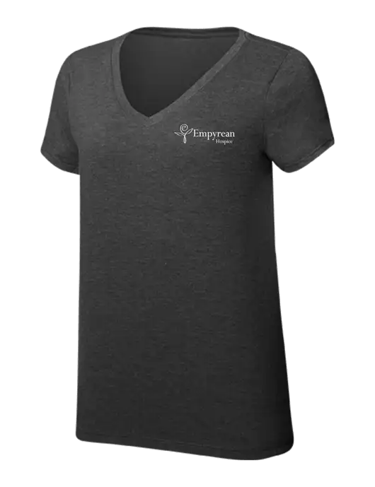 Womens Simply Soft V-Neck Black Frost 4.5oz  Poly/Combed Ring Spun Cotton T-Shirt w/Empyrean Hospice Logo