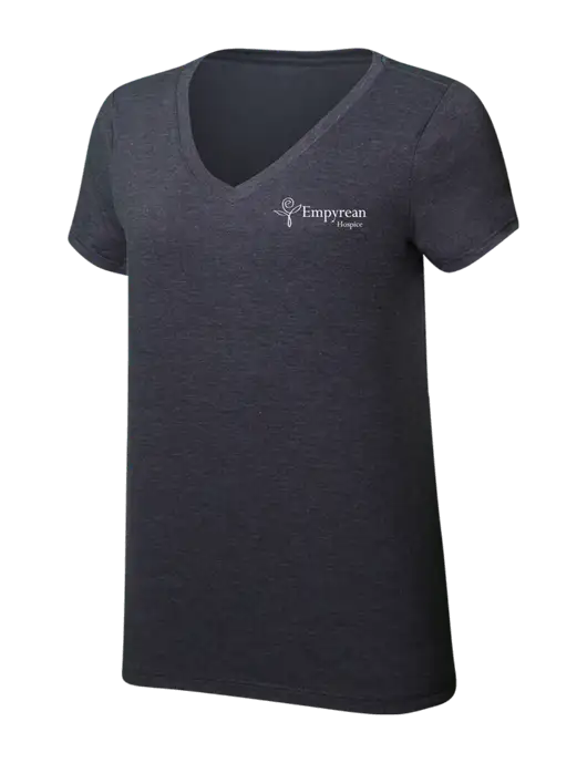 Womens Simply Soft V-Neck Heather Charcoal 4.5oz  Poly/Combed Ring Spun Cotton T-Shirt w/Empyrean Hospice Logo