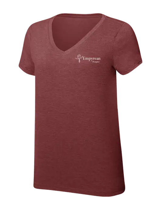 Womens Simply Soft V-Neck Maroon Frost 4.5oz  Poly/Combed Ring Spun Cotton T-Shirt w/Empyrean Hospice Logo