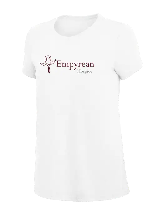 Womens Simply Soft White 4.5oz Poly/Combed Ring Spun Cotton T-Shirt
 w/Empyrean Hospice Logo
