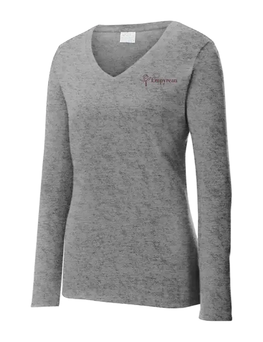 Womens  V-Neck Ring Spun Grey Heather 4.5 oz Long Sleeve T-Shirt w/Empyrean Hospice Logo