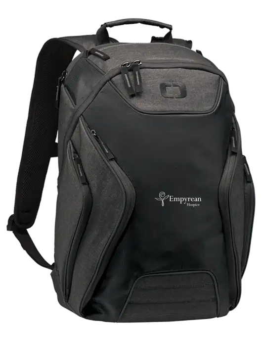 OGIO Black/Heather Grey Hatch Laptop Backpack
 w/Empyrean Hospice Logo