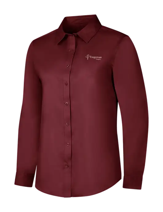 Maroon Womens Long Sleeve Superpro React Twill Shirt w/Empyrean Hospice Logo