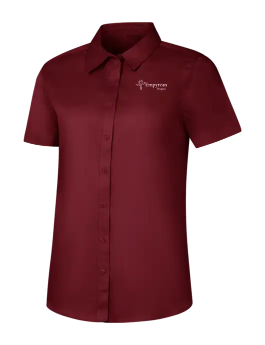 Womens Maroon Short Sleeve Superpro React Twill Shirt w/Empyrean Hospice Logo