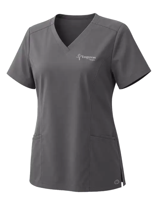Wink Womens Pewter Premiere Flex V-Neck Top w/Empyrean Hospice Logo