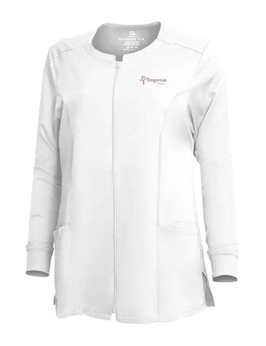 Wink White Womens Premiere Flex Full-Zip Scrub Jacket w/Empyrean Hospice Logo