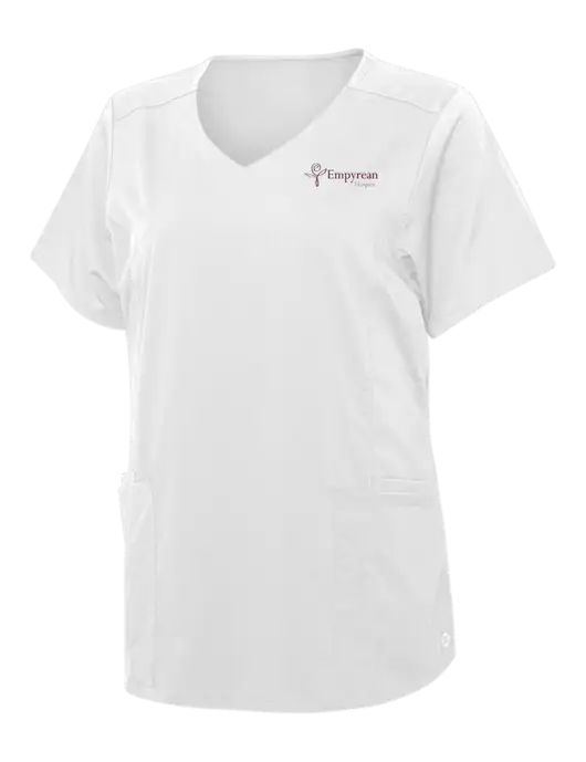 Wink White Womens Premiere Flex Mock Wrap Top w/Empyrean Hospice Logo