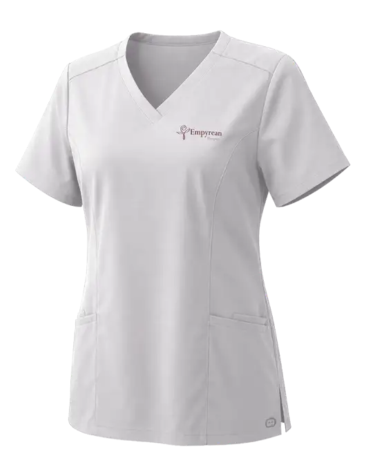 Wink Womens White Premiere Flex V-Neck Top w/Empyrean Hospice Logo