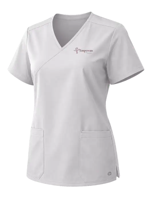 Wink White Womens WorkFlex Mock Wrap Top w/Empyrean Hospice Logo