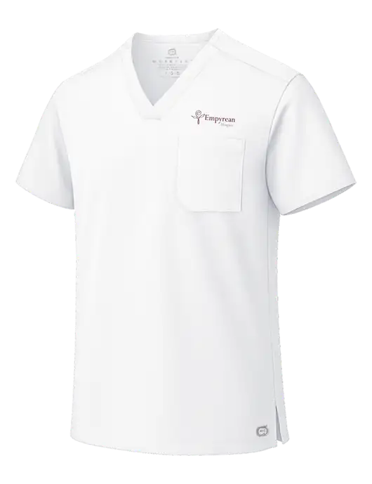 Wink White Unisex WorkFlex Chest Pocket V-Neck Top  w/Empyrean Hospice Logo