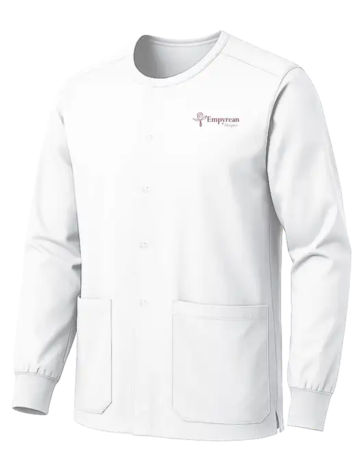Wink White Unisex WorkFlex Snap-Front Scrub Jacket w/Empyrean Hospice Logo