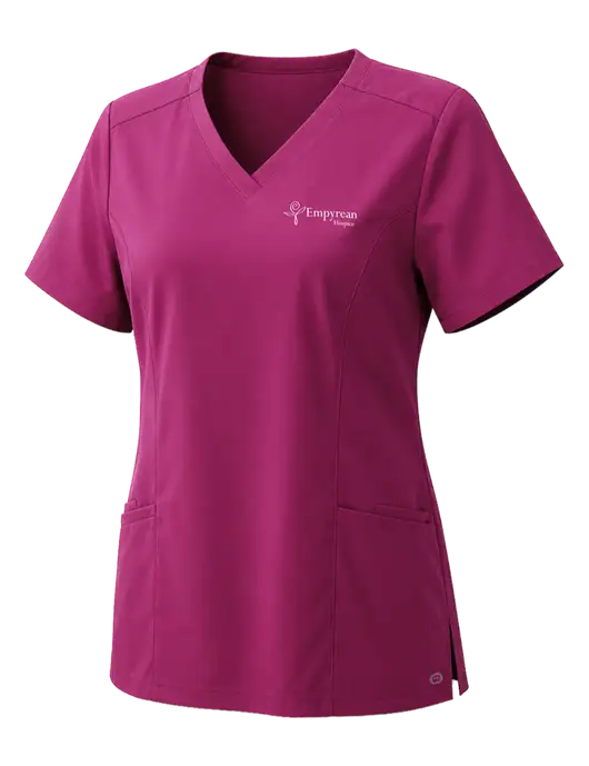 Wink Womens Wine Premiere Flex V-Neck Top w/Empyrean Hospice Logo
