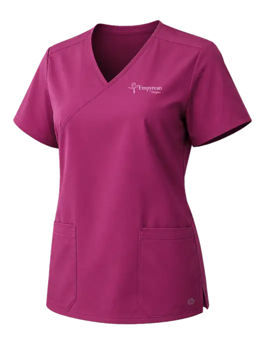 Wink Wine Womens WorkFlex Mock Wrap Top w/Empyrean Hospice Logo