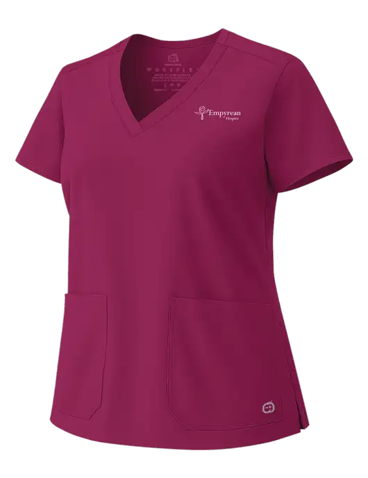 Wink Wine Womens WorkFlex V-Neck Top w/Empyrean Hospice Logo