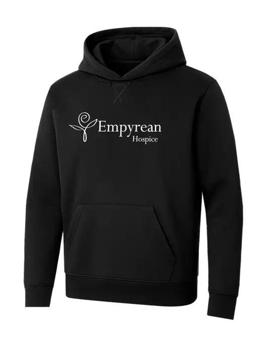 Allmade Deep Black Organic French Terry Pullover Hoodie w/Empyrean Hospice Logo