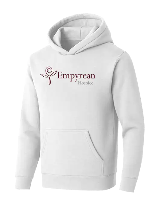 BELLA+CANVAS Heathered White Sponge Fleece Pullover Hoodie w/Empyrean Hospice Logo