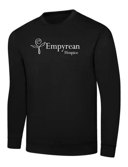 Black 7.8 oz Ring Spun Crew Sweatshirt w/Empyrean Hospice Logo