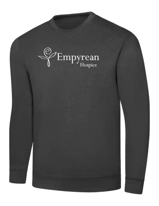 Dark Heather Grey 7.8 oz Ring Spun Crew Sweatshirt w/Empyrean Hospice Logo