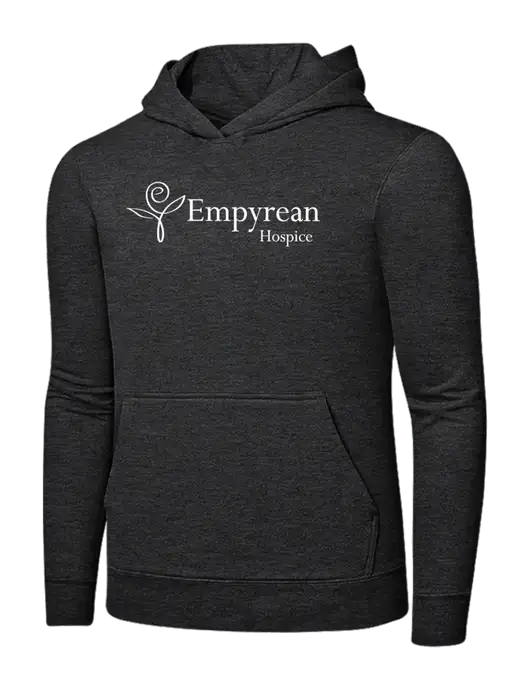 Dark Heather Grey 7.8 oz Ring Spun Hooded Sweatshirt w/Empyrean Hospice Logo